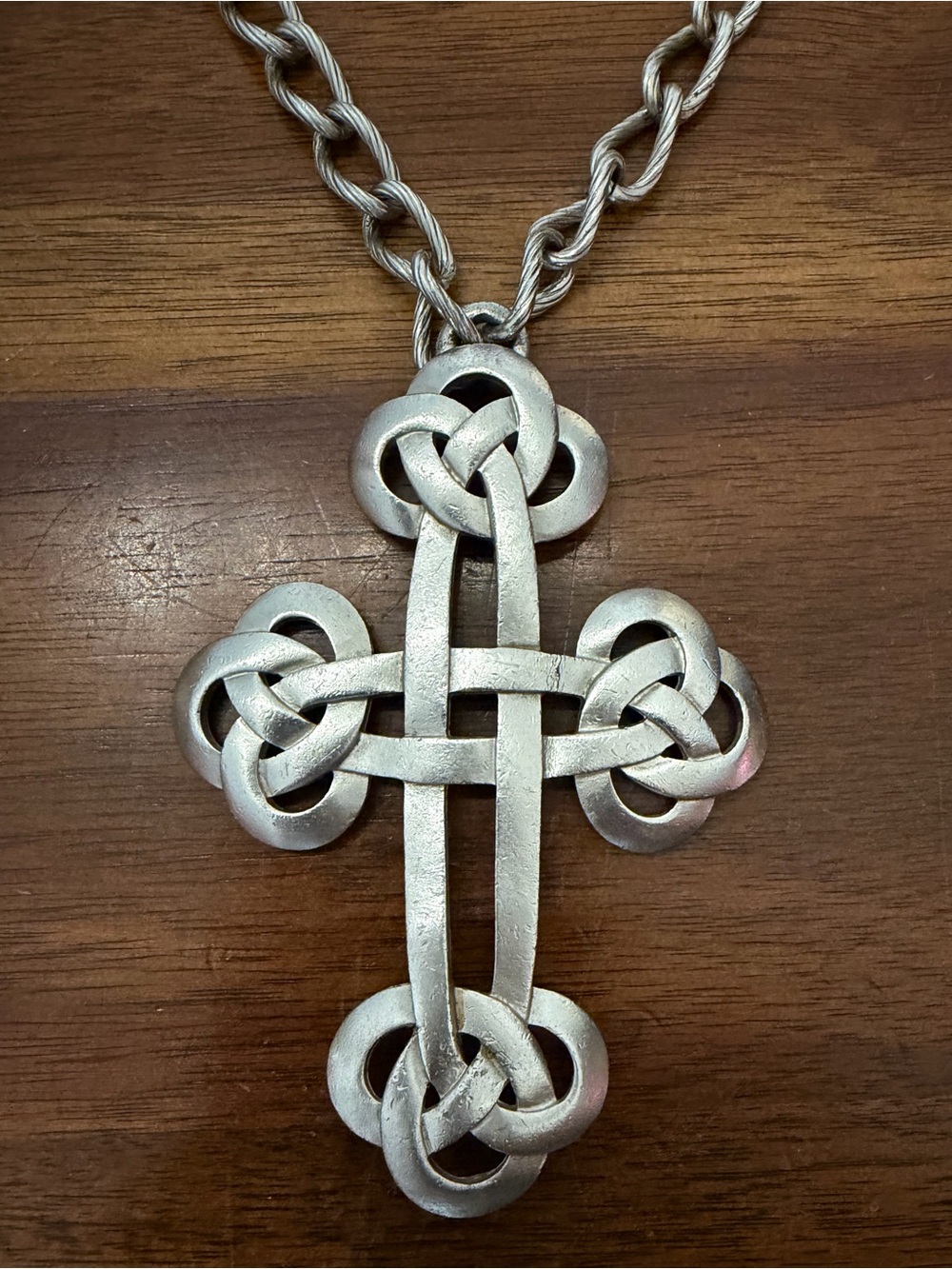 Vintage Crown Trifari Celtic Cross Huge Statement Necklace Silver Tone